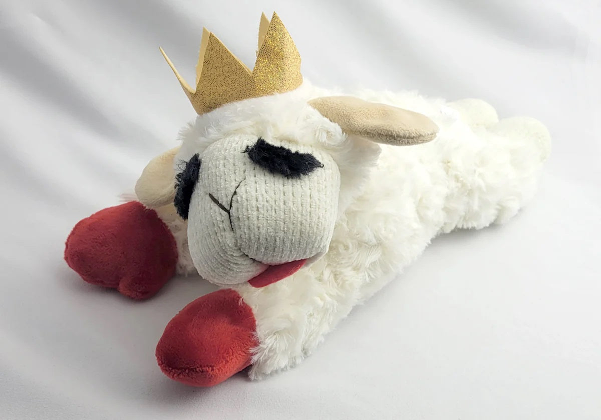 Multipet Lamb Chop with Crown 10.5" Plush Dog Toy - Medium