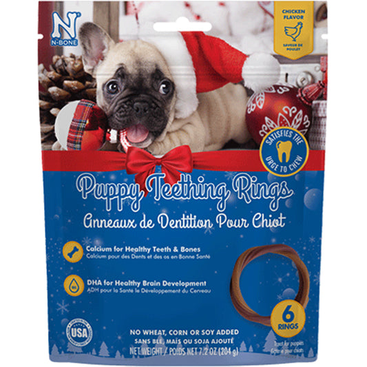 N-Bone Puppy Teething Rings Chicken Flavor Dog Treats Christmas Holiday Version (6 Count)