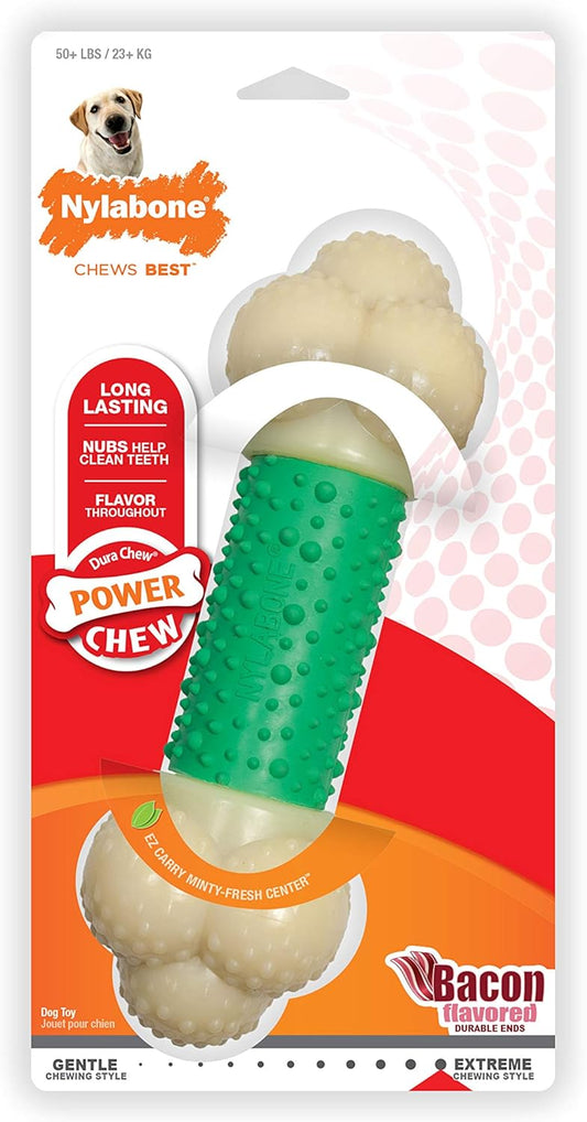 Nylabone Dura Power Chew Double Action Barbell Bone Chew Toy - Bacon Flavor (X-Large/Souper)