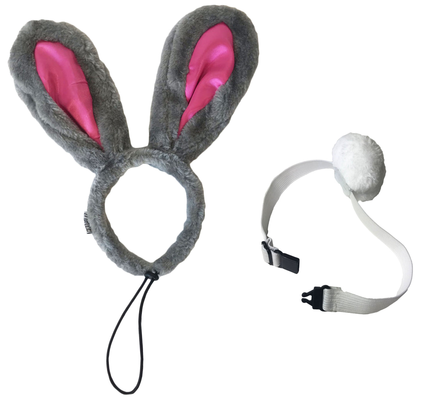 Midlee Easter Bunny Gray & Pink Rabbit Ears for Large Dogs Headband With Tail