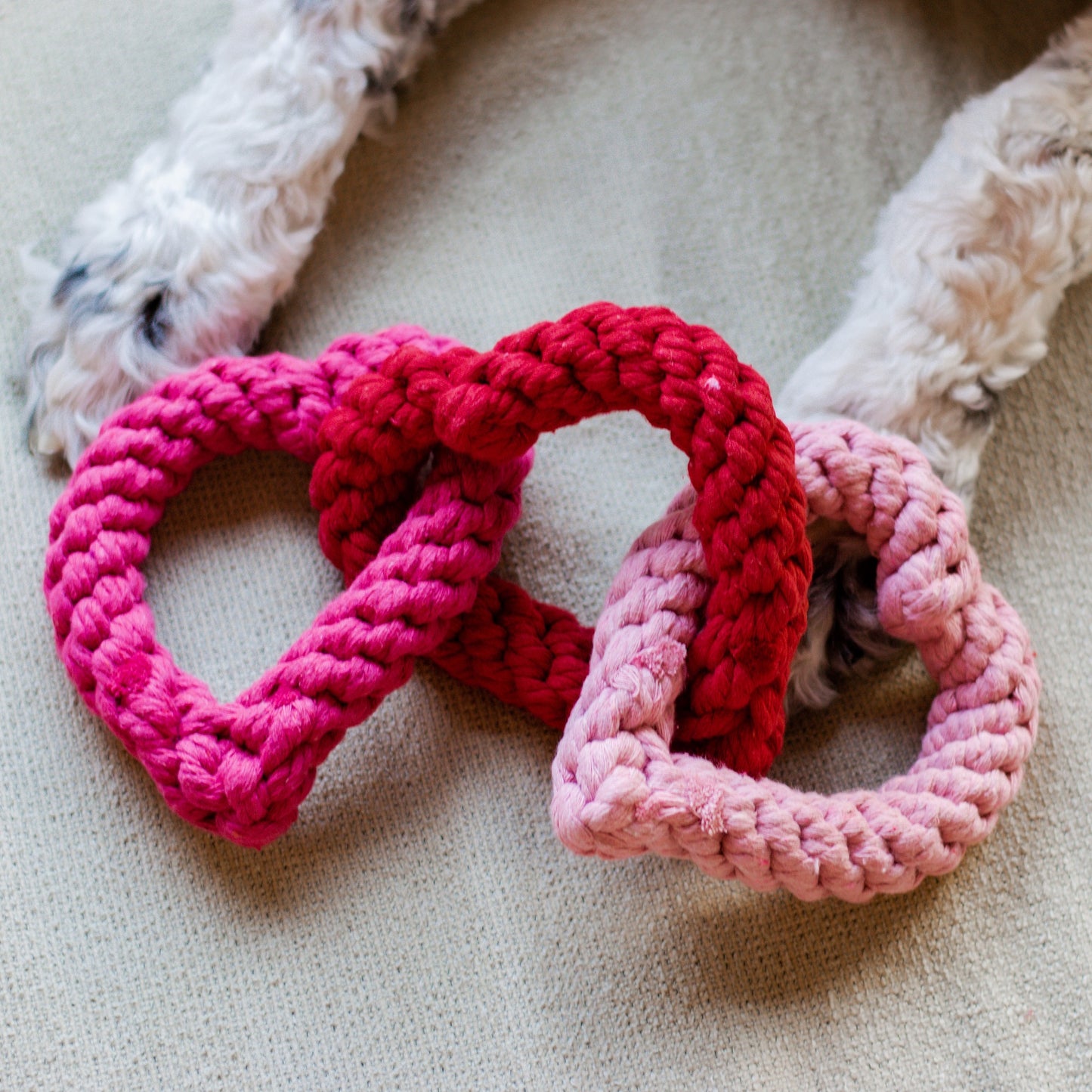 Midlee Interlocking Heart Rope Valentine Dog Toy - 6"- Pink Red Small Tug Toy