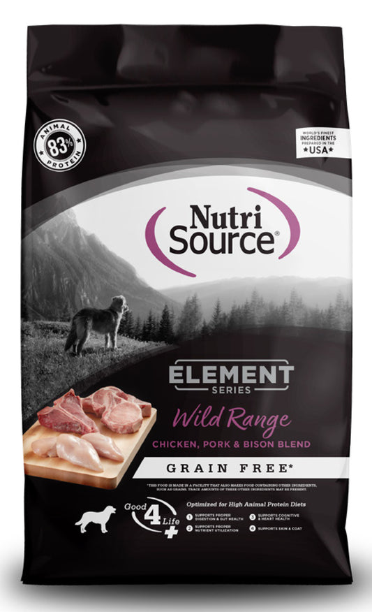 NutriSource Element Series Wild Range Chicken, Pork, & Bison Blend Grain Free Dog Food - 24 Lb