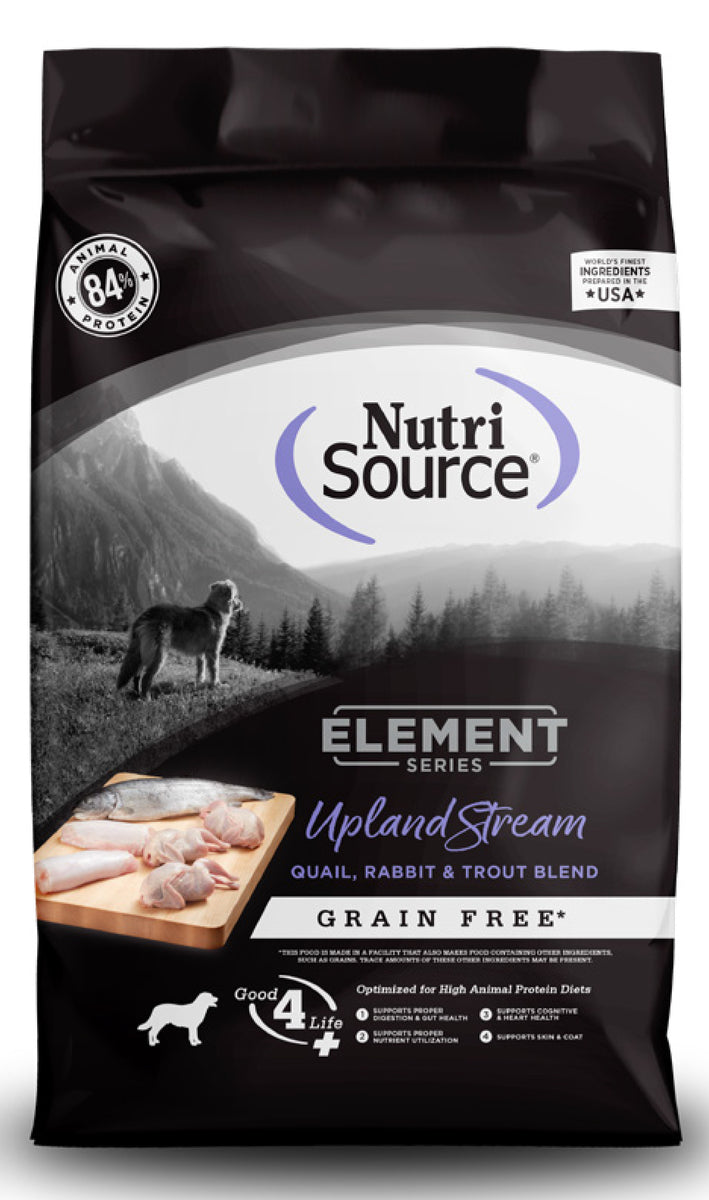 NutriSource Element Series Upland Stream Recipe Grain Free Quail, Rabbit, & Trout Blend Dog Food - 24 Lb