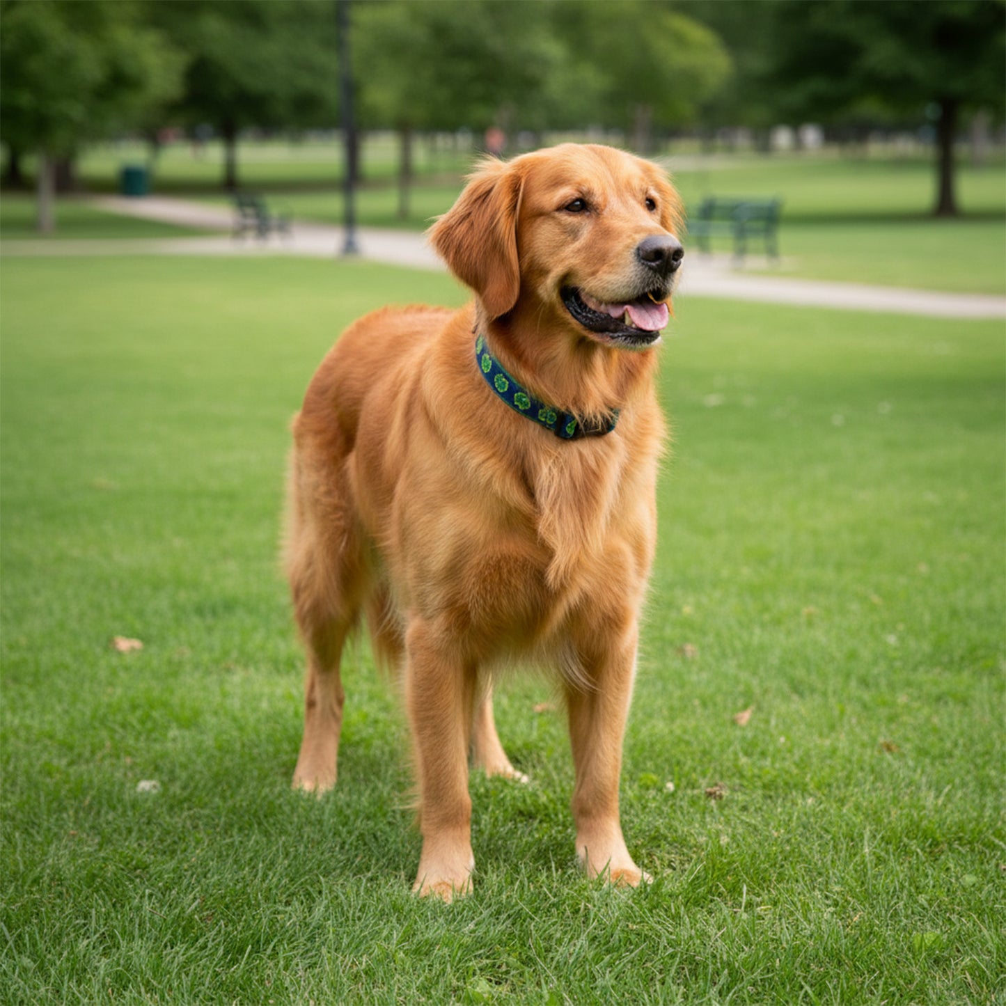 Up Country Navy Shamrock Pattern Dog Collar - Large (15 to 21 inches) 1 inch Wide Width