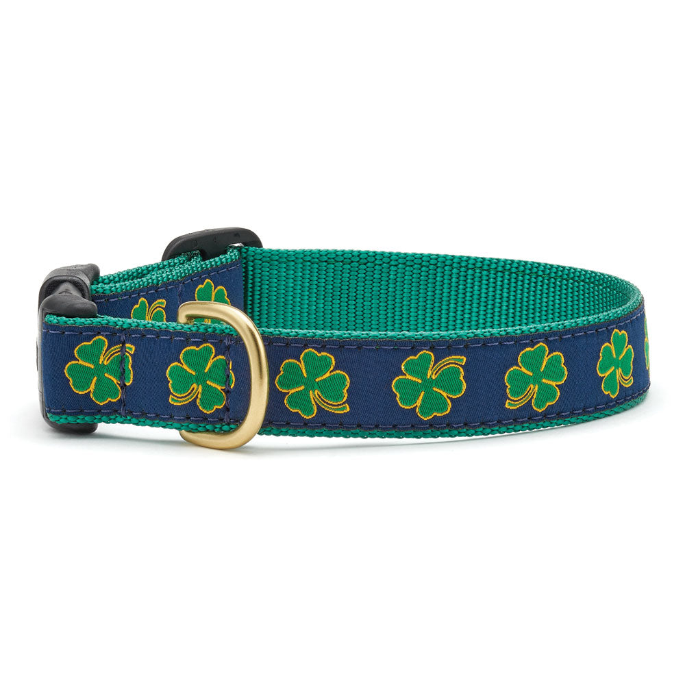 Up Country Navy Shamrock Pattern Dog Collar - Medium (12 to 18 inches) 1 inch Wide Width