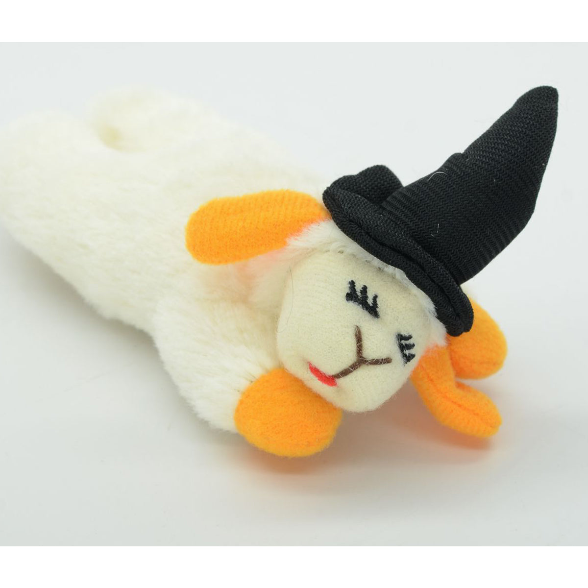 Multipet Halloween Lamb Chop with Black Witch Hat Cat Toy -  4"