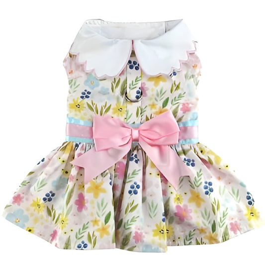Pastel Meadow Dog Dress with Matching Leash