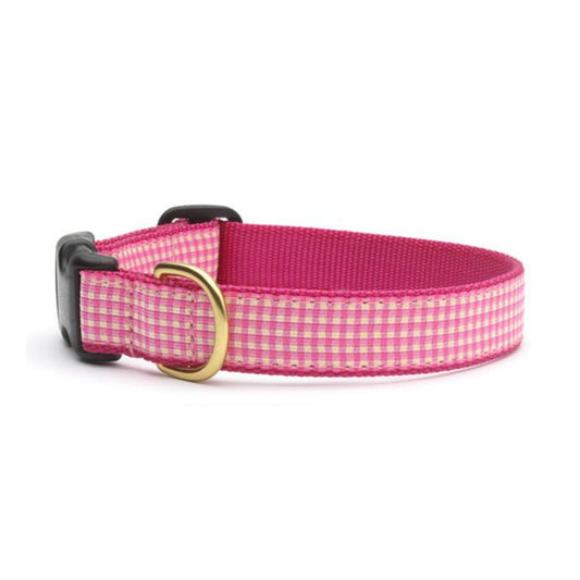 Up Country Pink Gingham Quick Release Dog Collar (X-Large (18-24 Inches) - 1 In Width)