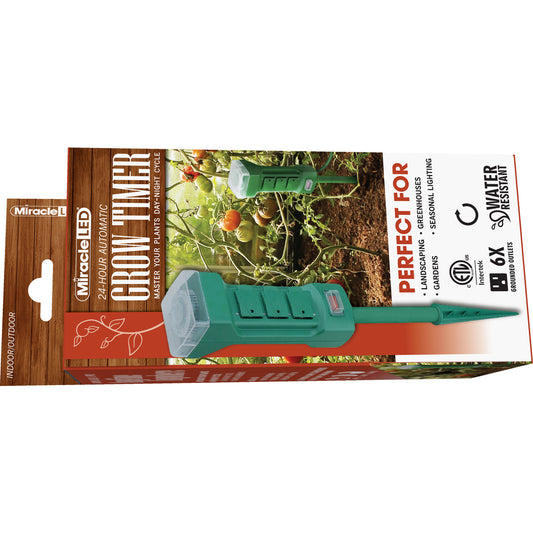 MiracleLED 6 Outlet Green Sproutmatic Grow Light Timer 24 Hour On/Off