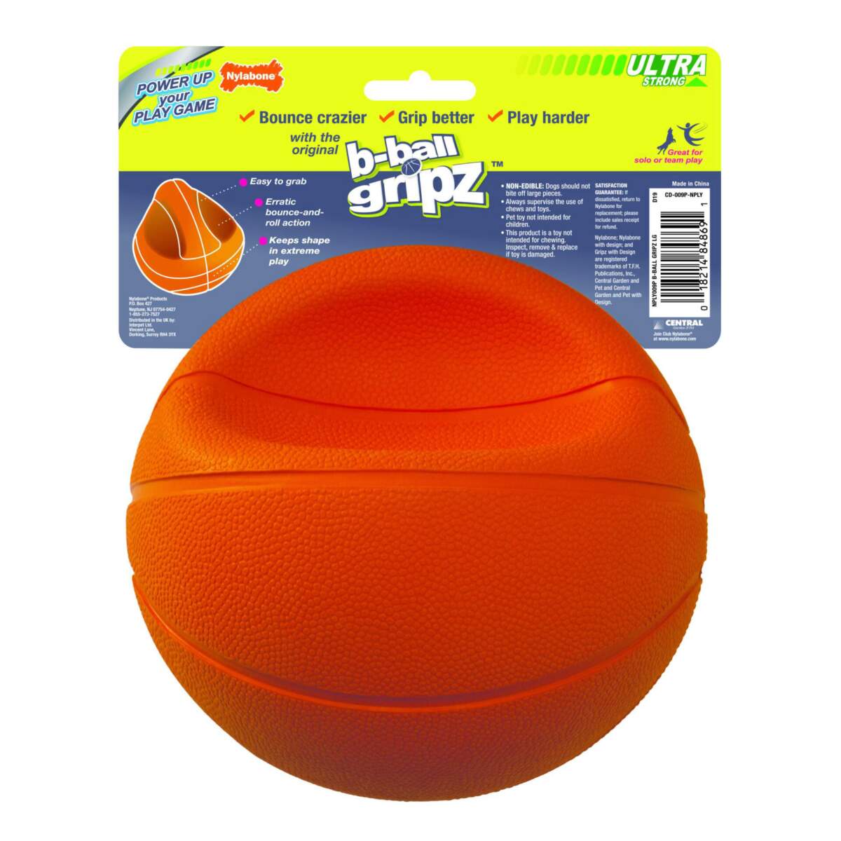 Nylabone Power Play B-Ball Grips Basketball Large 6.5" Dog Toy