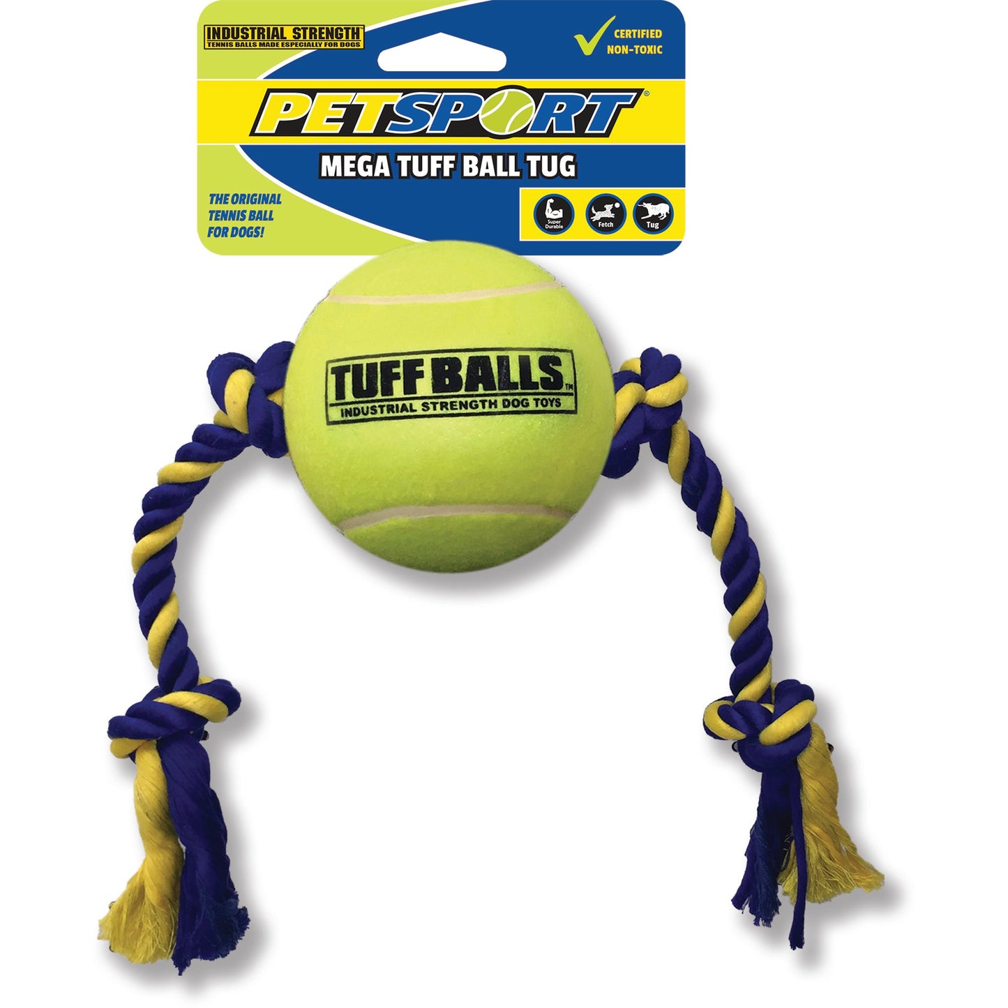 Petsport Mega Tuff Ball Tug 29" Rope With 6" Tuff Ball Dog Toy - Yellow