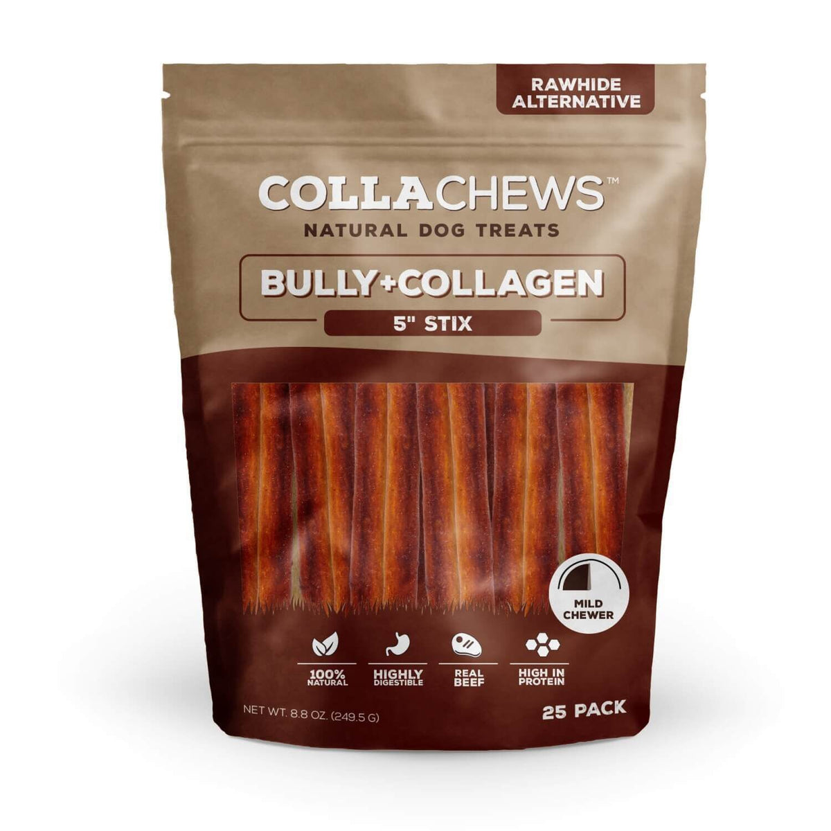Collachews Bully + Collagen Rawhide Free 5" Stix Dog Treat - 25 Count
