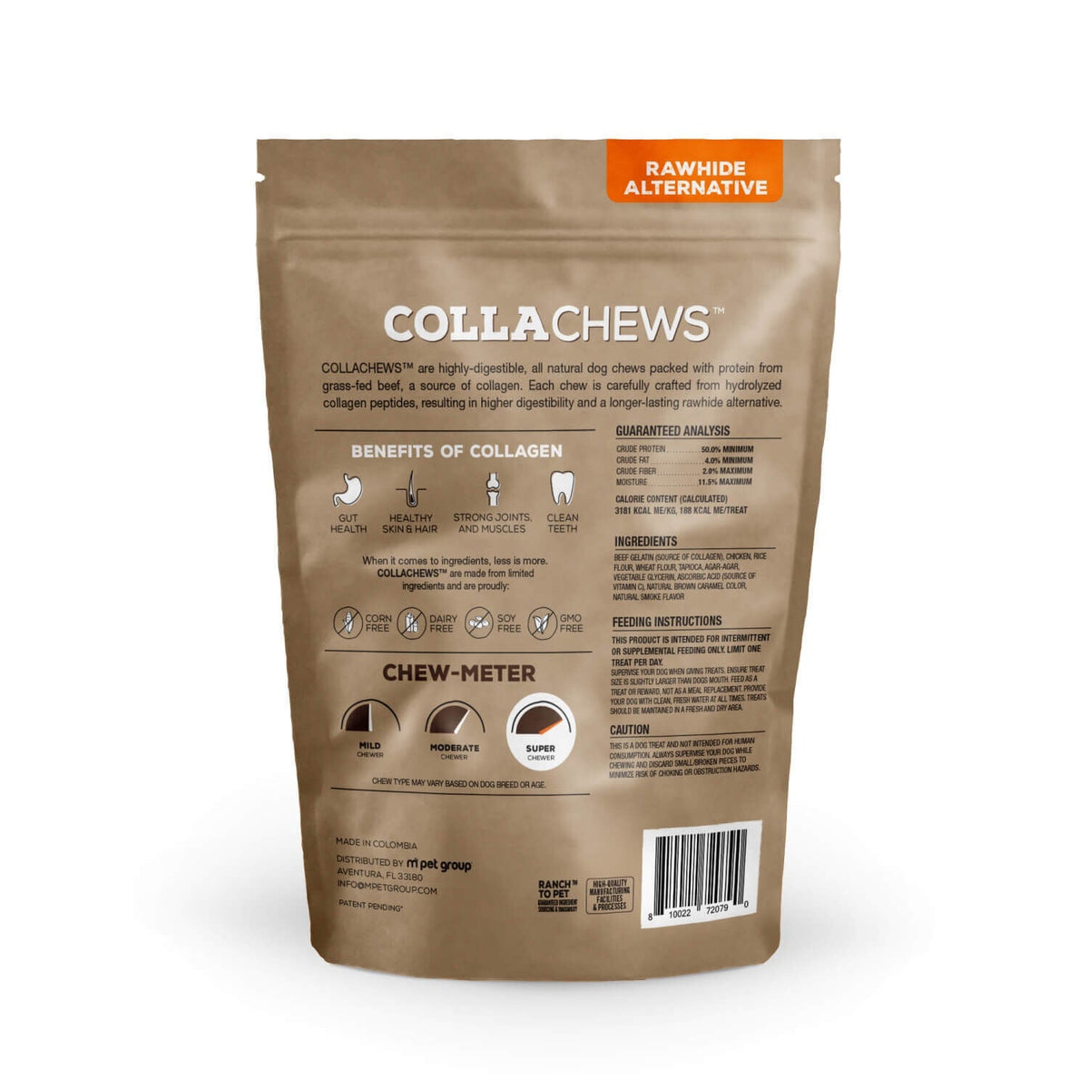 CollaChews Chicken & Collagen Rawhide Free 6" Roll Dog Treat - 4 Pack Bag