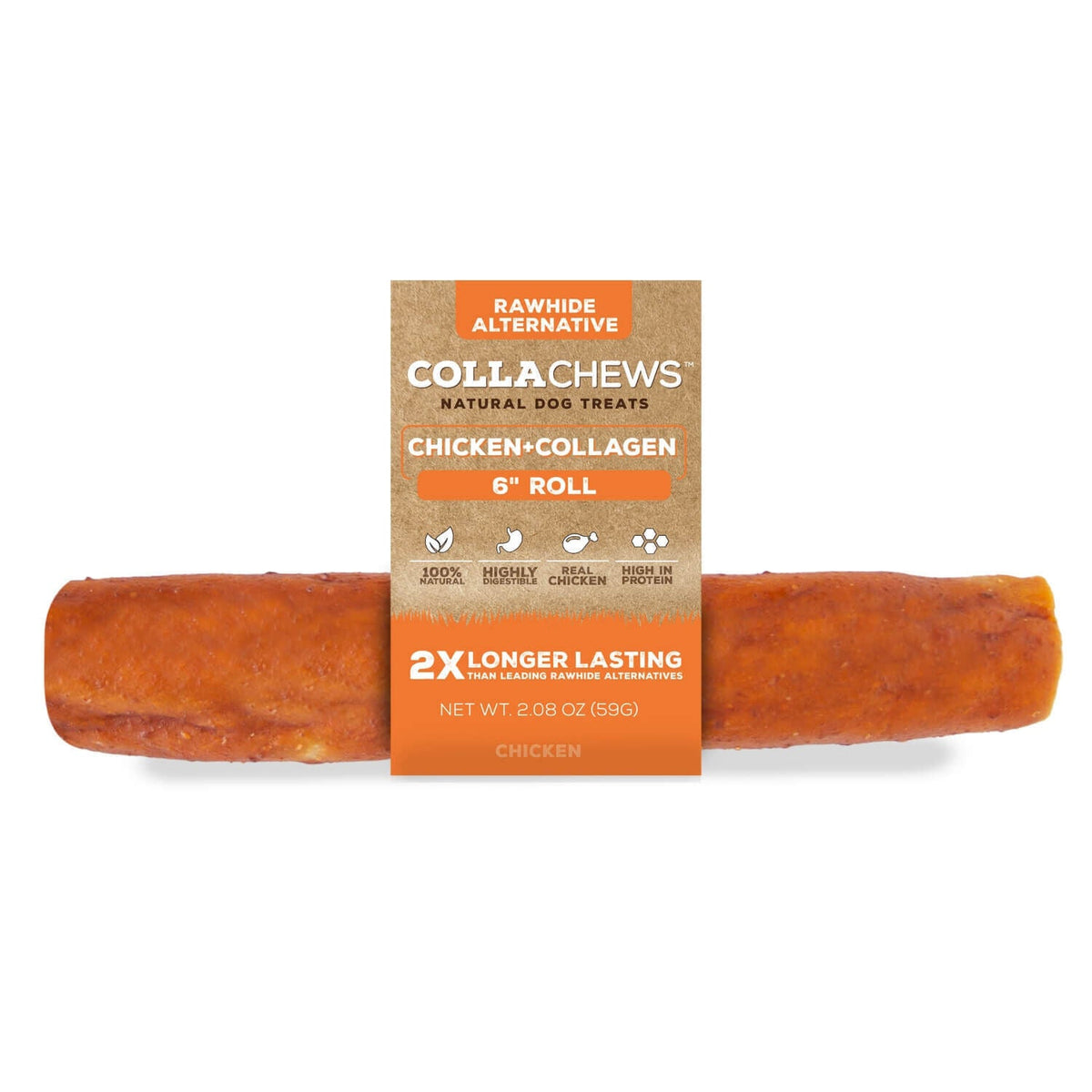 CollaChews Chicken & Collagen Rawhide Free 6" Roll Dog Treat - 4 Pack Bag