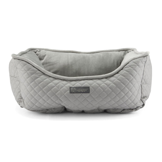 NANDOG Micro-Plush Prive Collection Quilted Vegan Leather Dog & Cat Bed - Light Gray