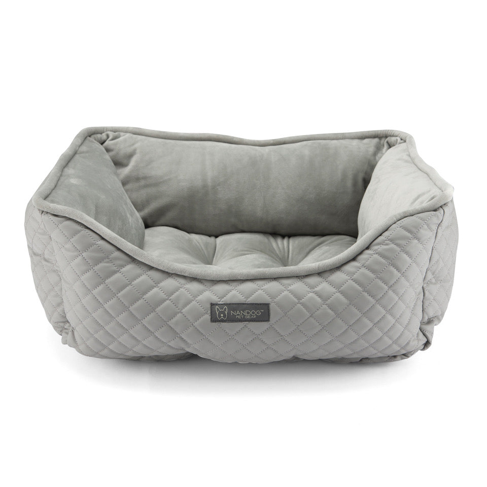 NANDOG Micro-Plush Prive Collection Quilted Vegan Leather Dog & Cat Bed - Light Gray