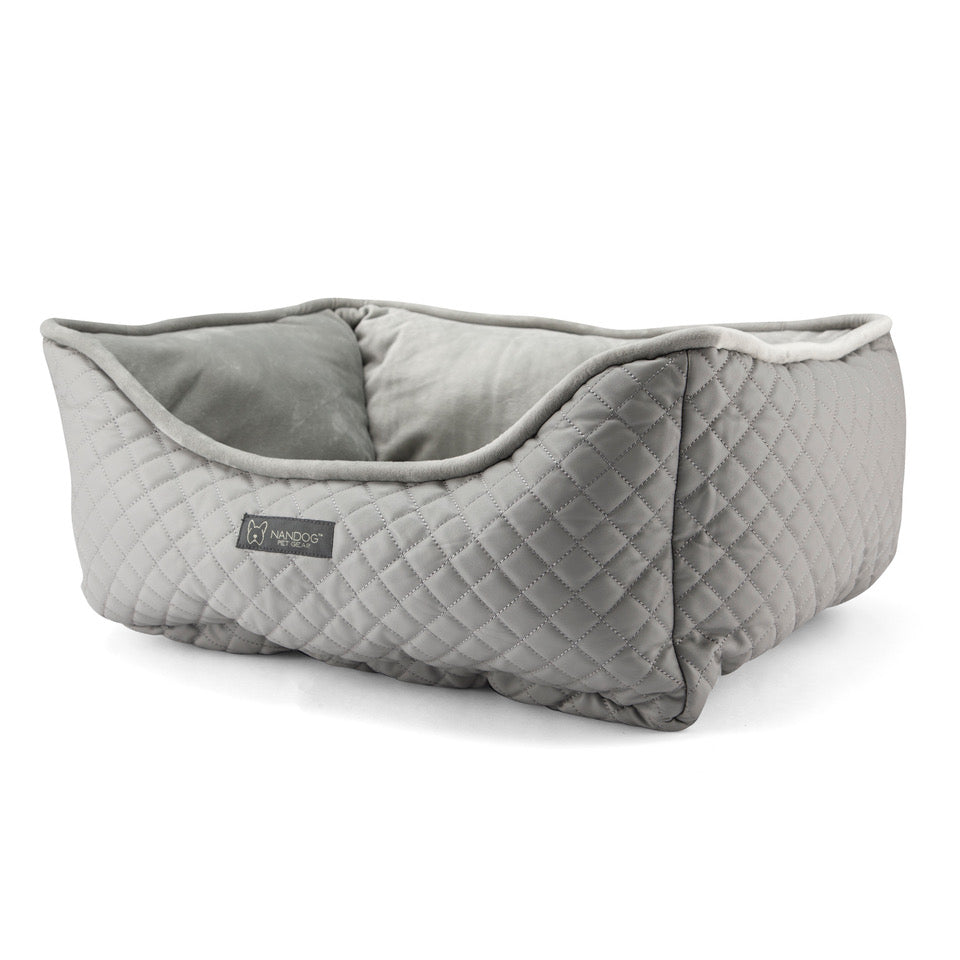 NANDOG Micro-Plush Prive Collection Quilted Vegan Leather Dog & Cat Bed - Light Gray