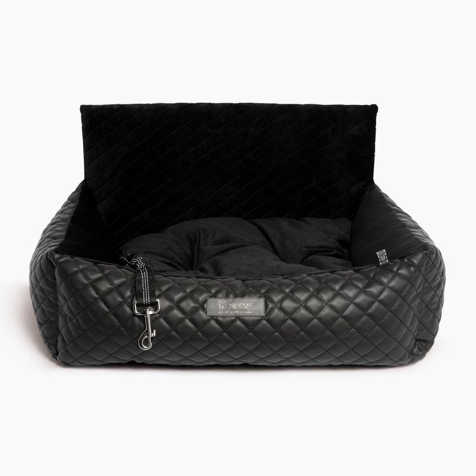 Nandog Pet Gear Luxury Quilted Vegan Leather Black Dog Car Seat Bed