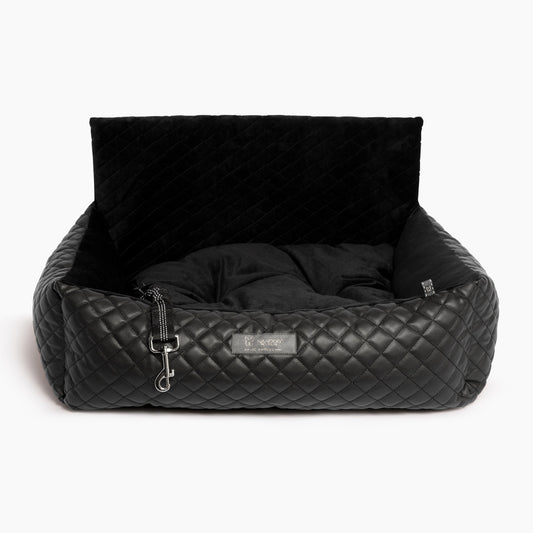 Nandog Pet Gear Luxury Quilted Vegan Leather Black Dog Car Seat Bed