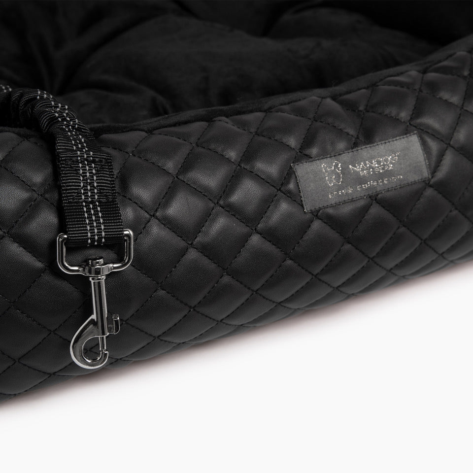 Nandog Pet Gear Luxury Quilted Vegan Leather Black Dog Car Seat Bed