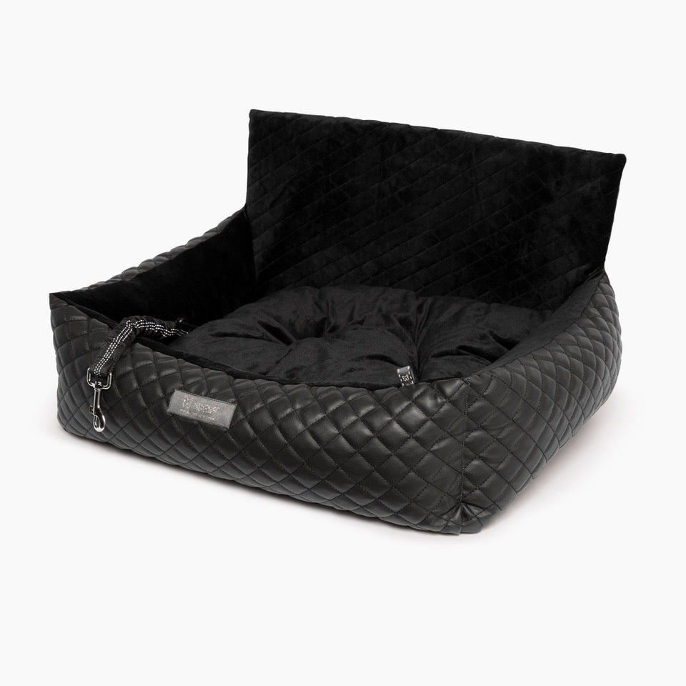 Nandog Pet Gear Luxury Quilted Vegan Leather Black Dog Car Seat Bed