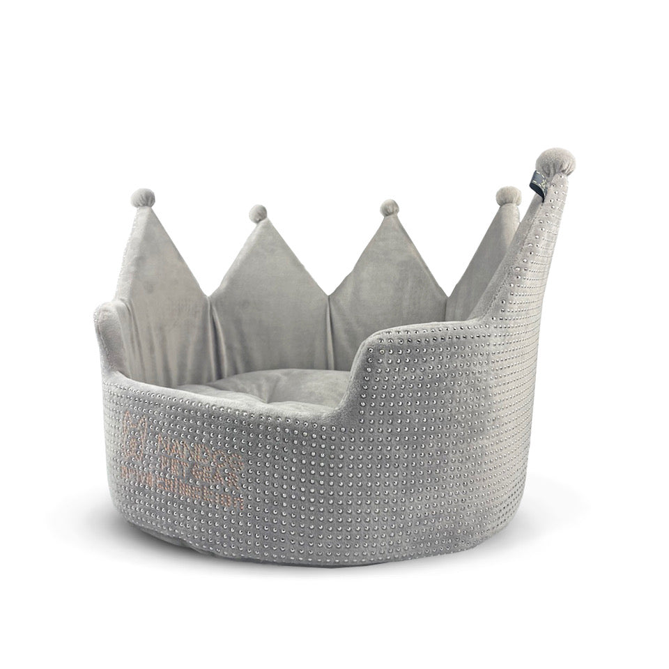 NANDOG Crown Bed Micro-Plush Bling Collection Dog & Cat Bed - Gray