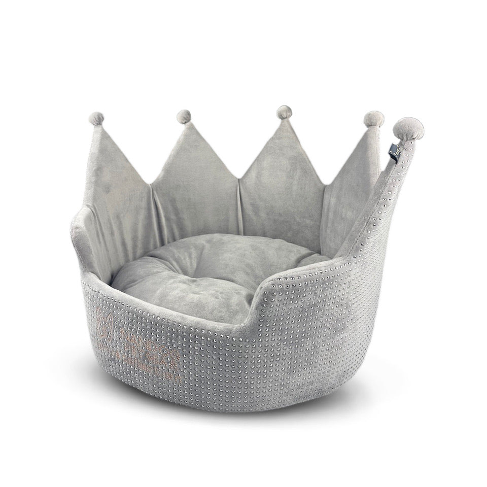 NANDOG Crown Bed Micro-Plush Bling Collection Dog & Cat Bed - Gray