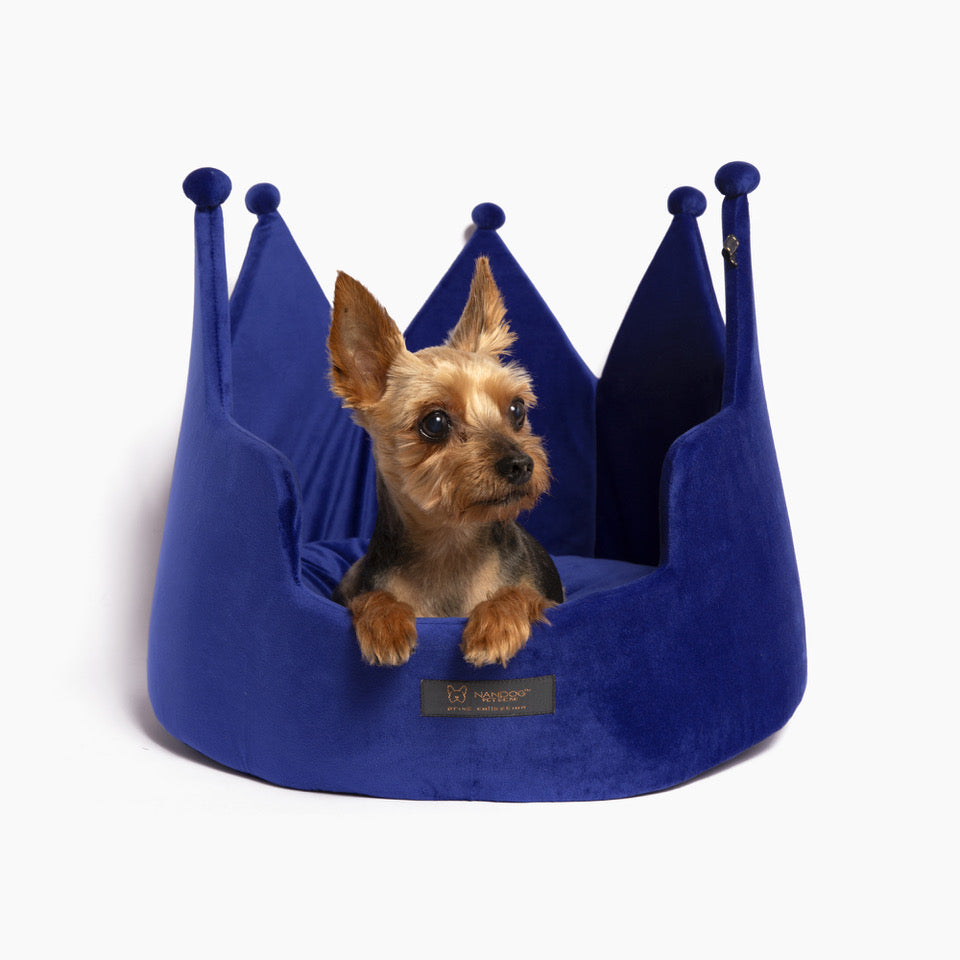 NANDOG Crown Bed Micro-Plush Bling Collection Dog & Cat Bed - Royal Blue