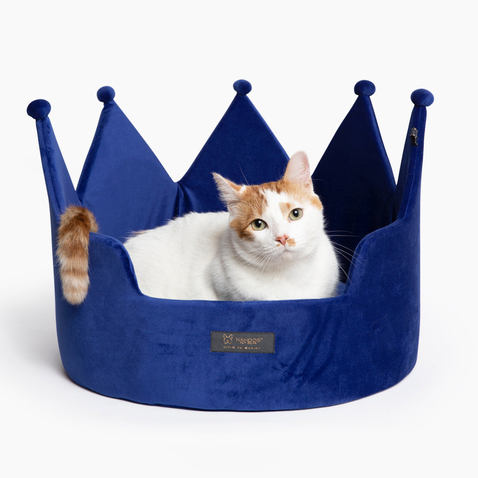 NANDOG Crown Bed Micro-Plush Bling Collection Dog & Cat Bed - Royal Blue