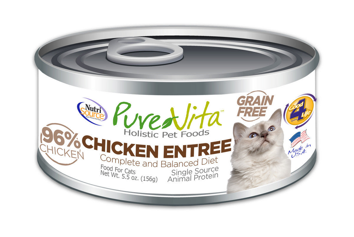 PureVita Grain Free 96% Real Chicken Entree Canned Cat Food - 5.5 oz (Pack of 12)