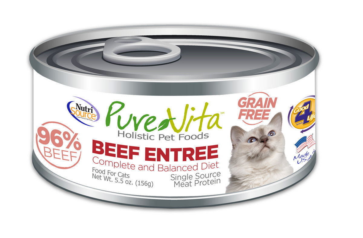 PureVita Grain Free 96% Beef Entree Canned Cat Food - 5.5 oz (Pack of 12)