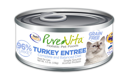 NutriSource PureVita Grain Free 96% Turkey Entree Canned Cat Food - 5.5 oz (Pack of 12)