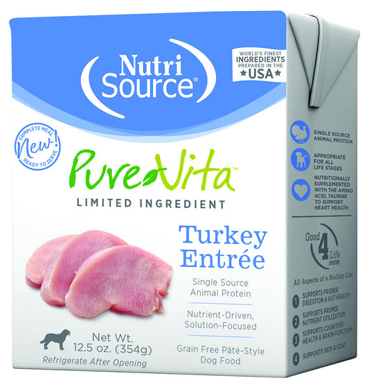 NutriSource PureVita Grain Free Turkey Entree Pate Style Tetra Pak Wet Dog Food - 12.5 oz