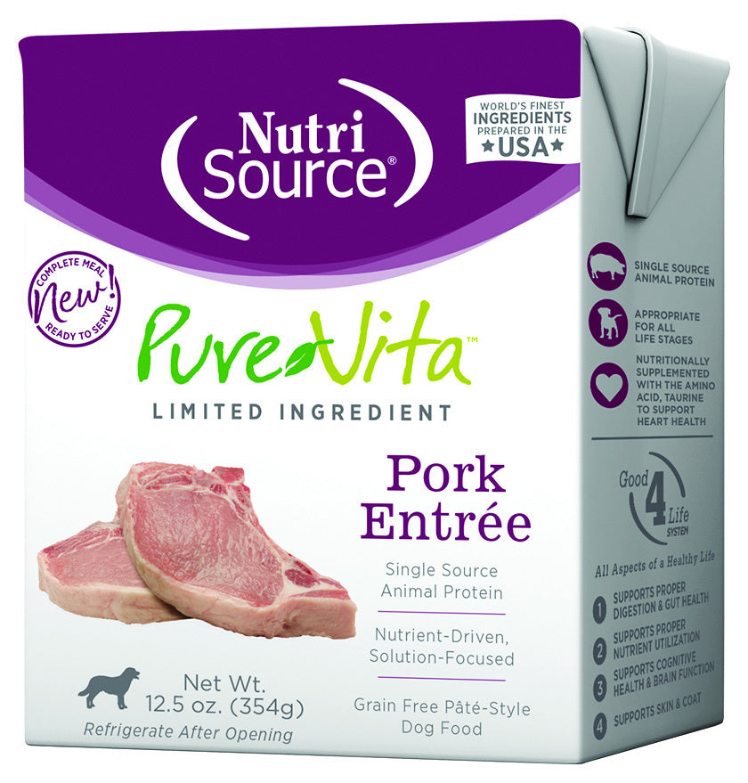 NutriSource PureVita Grain Free Pork Entree Pate Style Tetra Pak Wet Dog Food - 12.5 oz