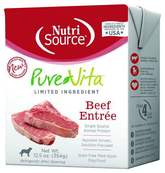 NutriSource PureVita Grain Free Beef Entree Pate Style Tetra Pak Wet Dog Food - 12.5 oz