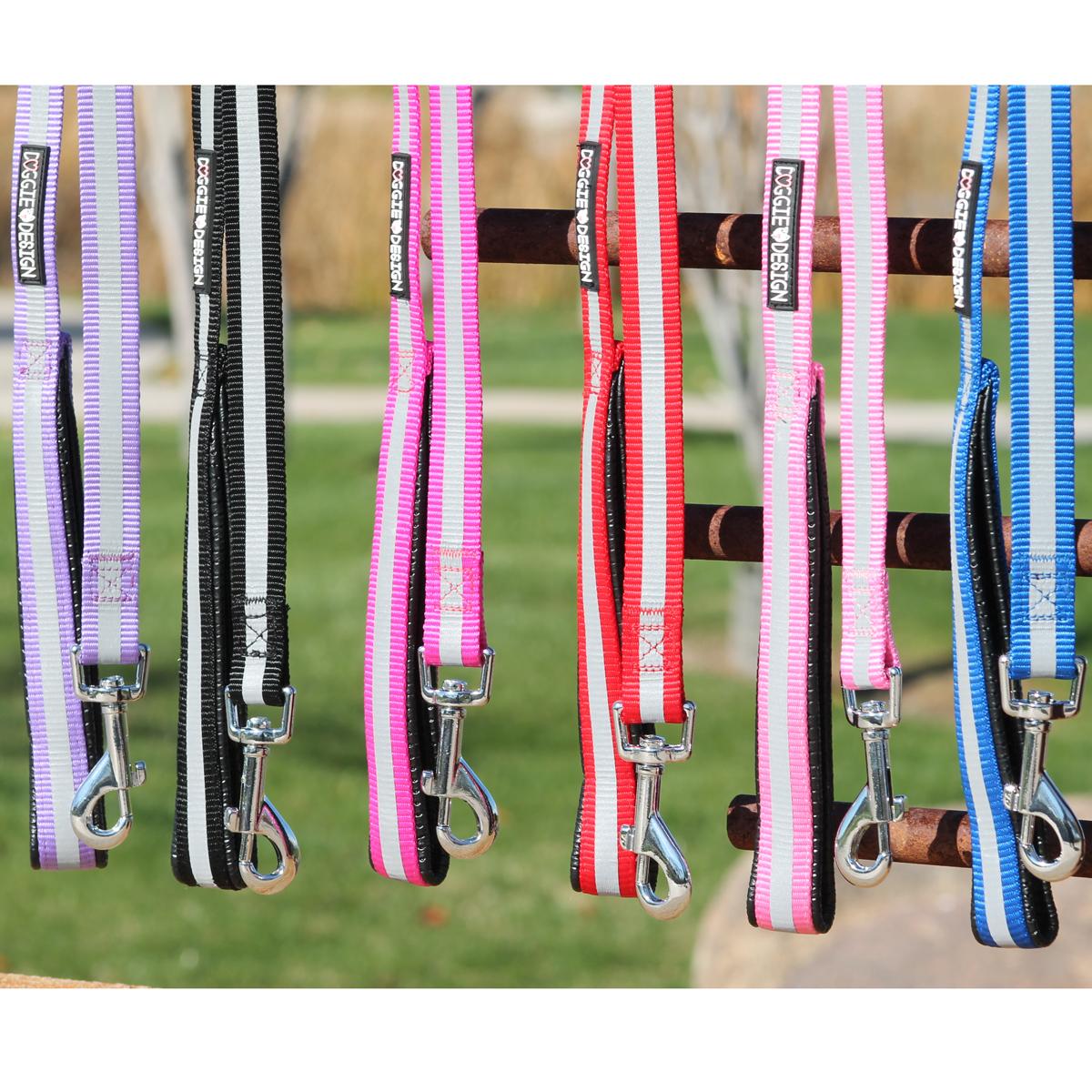 Doggie Design Basic Reflective Safety Strip Dog Leash - Raspberry Pink