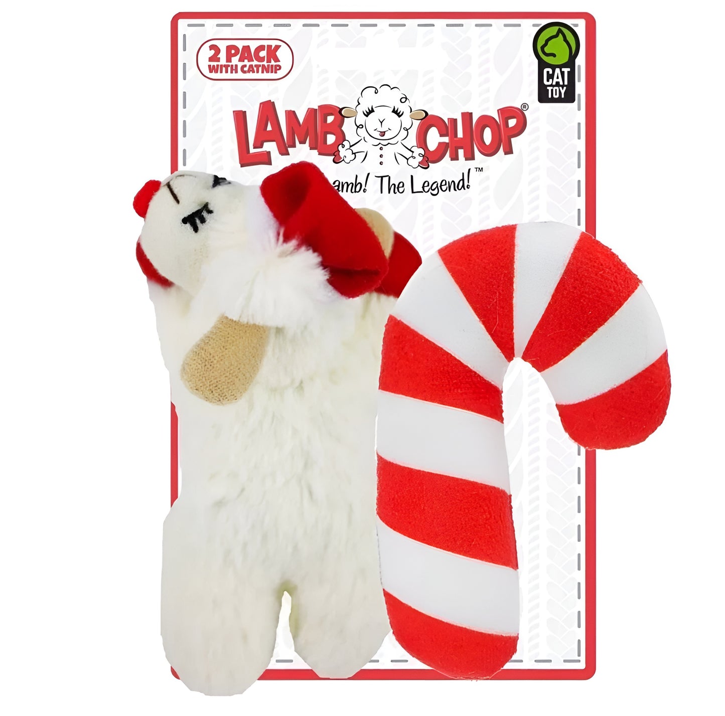 Multipet Lamb Chop Holiday Candy Cane Cat Toy-2Pk