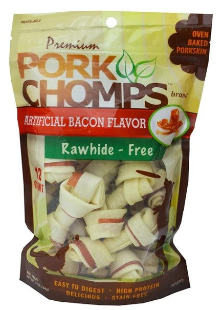 Pork Chomps Knotz Knotted Pork Chew - Bacon Flavor (12 Count)