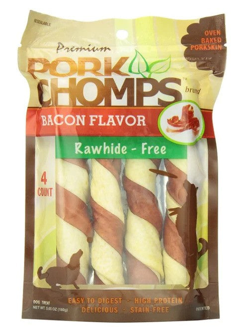 Pork Chomps Premium Pork Twistz - Bacon (Large - 4 Pcs)