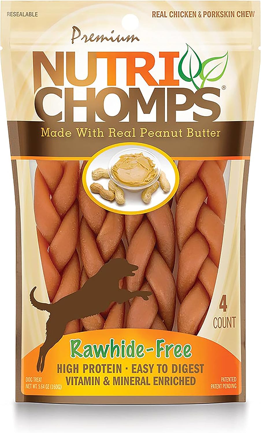 Pork Chomps Premium Nutri Chomps Peanut Butter Flavor Braids - 4 count