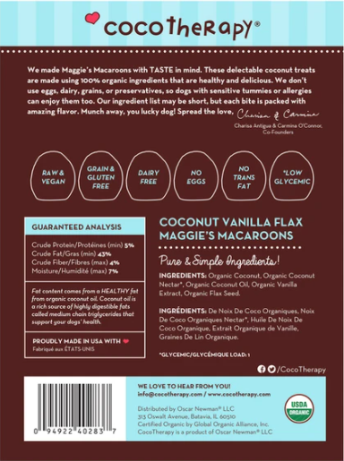 CocoTherapy Maggie's Macaroons Gourmet Treats for Dogs, Coconut Vanilla, 4oz