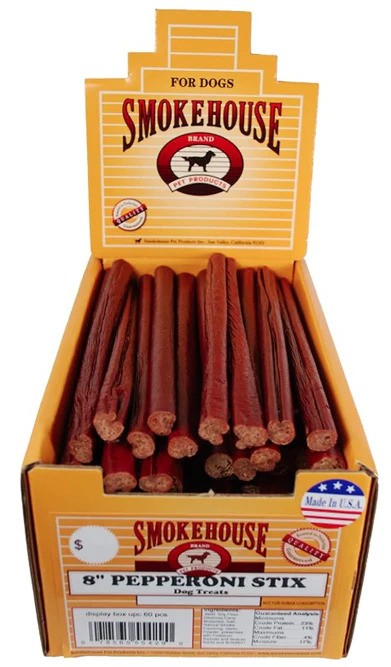 Smokehouse Pepperoni Stix 8" Dog Treat with Display Box - 60 Count