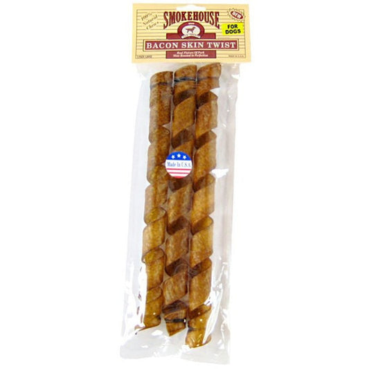 Smokehouse Treats Bacon Skin Twists- Large - 11"-12" Long (3 Pack)