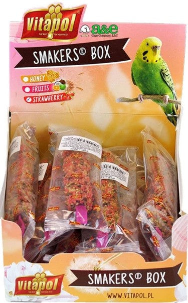 A&E Cage Company Smakers Parakeet Strawberry Treat Sticks- 12 Count