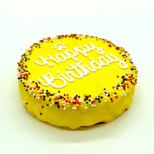 Yellow Happy Birthday Dog Cake