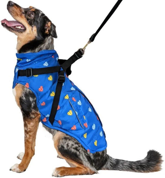 Fashion Pet Puffy Heart Harness Coat Blue (Medium)