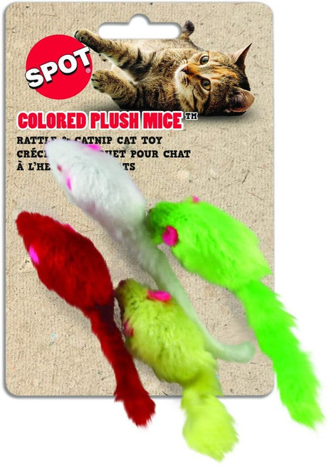 Spot Colored Plush Mice Cat Toys - 4pc