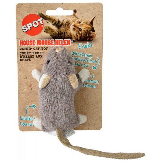 Spot House Mouse Helen Catnip Toy 4" Long - Assorted Colors 1 unit