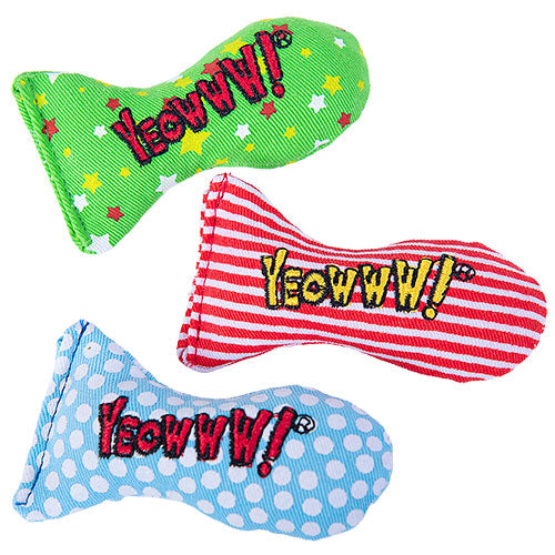 Yeowww! Holiday Stinkies Catnip Sardines Trio Cat Toys, 3-Pack Festive Fish Toys with Organic Catnip for Batting, Pouncing and Interactive Play