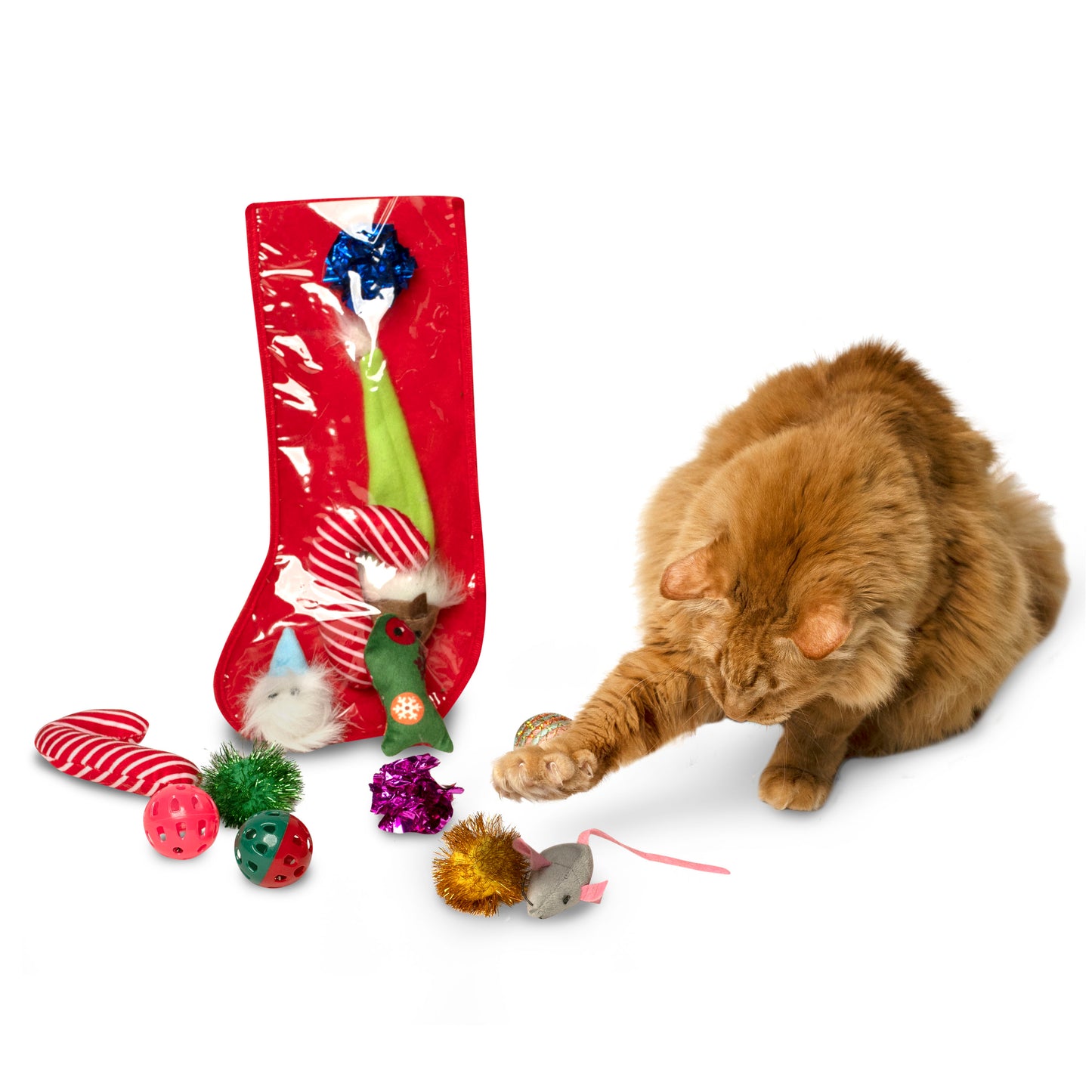 Midlee Christmas Stocking Cat Toy Gift Set (14 Toys)- Candy Canes, Bells, Mice Kitten Holiday Toys